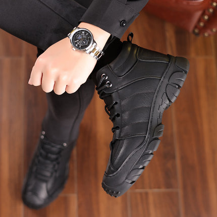 Men's Shoes 2025 New Winter Cotton High-Top Men's Cotton Shoes Casual Genuine Leather Fleece-Lined Snow Boots Middle-Aged Dad Shoes
