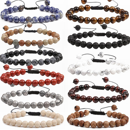 Amazon Hot Selling Natural Stone Beaded Bracelet 8mm Adjustable Size Blue Pine Volcanic Stone Bracelet Manufacturers in stock