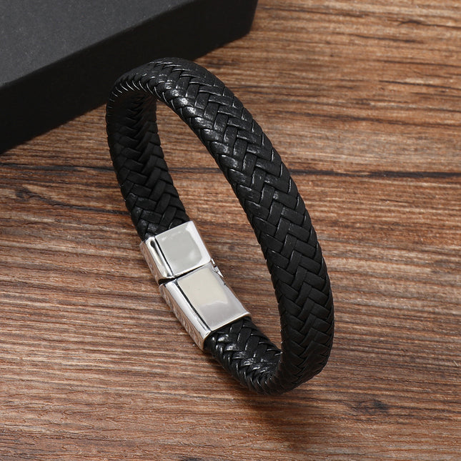 Cross-Border European and American Couple's Best-Selling Leather Bracelet, Niche Men's and Women's Leather Rope Magnetic Buckle Bracelet, Trendy and Simple