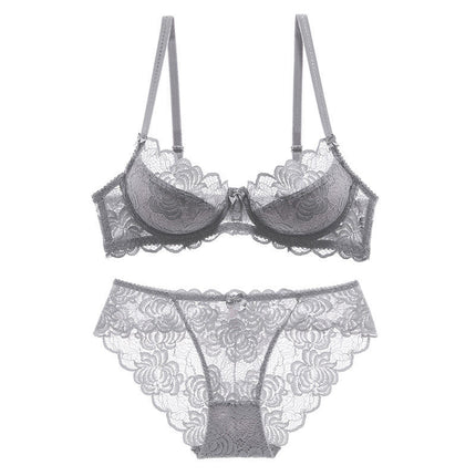 Cross-border Sexy Lace Underwear Women's Thin Transparent Large Chest Small plus size Bra Anti-sagging Upper Bra suit