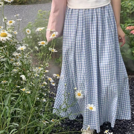 Summer New College Style Clear Blue Plaid Skirt for Women, Loose, Slim and Versatile Casual Skirt for Women