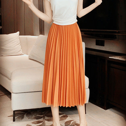 Simple Multi-color New Pleated Skirt Skirt Women's High Waist Slimming Solid Color Draped Mid-length Pleated Skirt
