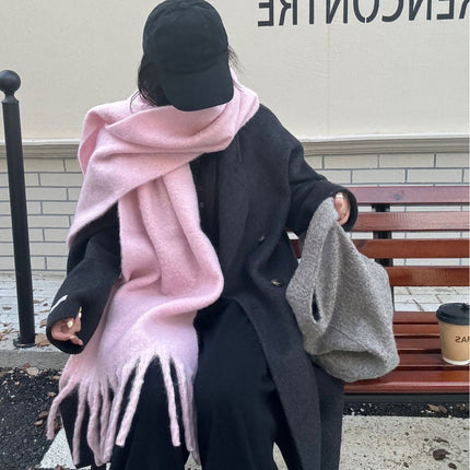 Factory new solid color haze blue scarf women's winter fluffy hair thickened students white students warm scarf