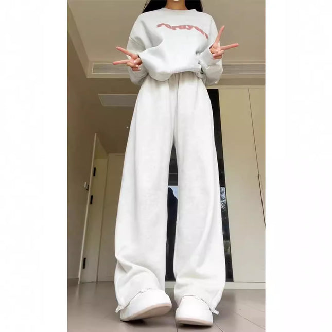 White and Grey Sports Pants Women's Draped 2024 Summer New Loose Slimming Wide-Leg Casual Foot Sweatpants