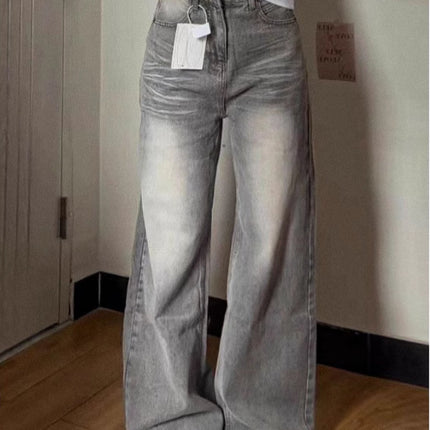 American Vibe Large Size Retro Washed Wide-Leg Jeans for Women High Street Loose Pear-Shaped Figure Wide-Leg Draped Pants