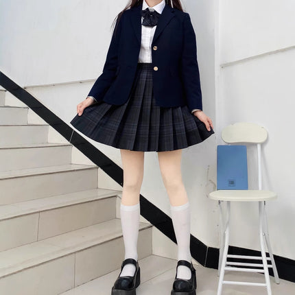 Cerulean Blue Traditional Japanese Jk Uniform Two-Button Suit Set, Academy Style Skirt, Shirt, and Suit Three-Piece Set