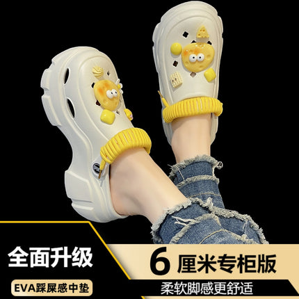 High-Heeled Clogs for Women, Summer Platform Thick-Soled Cartoon Two-Way Wear Closed-Toe Non-Slip Sandals for Outdoor Use in Summer