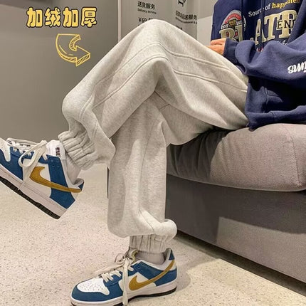 Autumn and Winter American Style fleece-lined Thickened Casual Pants Men's Loose All-match Trendy Brand Grey Sports Long Pants