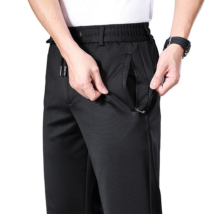 Autumn and Winter fleece-lined Casual Pants Straight Elastic Waist Stretch Pants Men's Thickened Business Men's Pants Elastic Waist Warm Pants