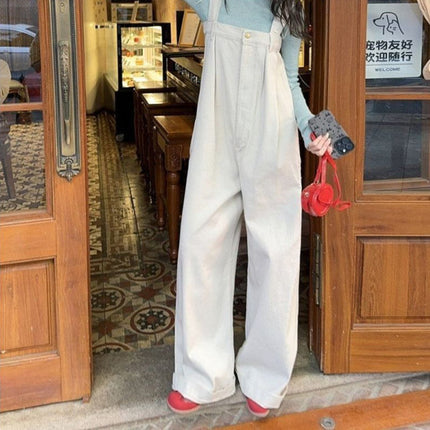 Retro Age-Reducing Overalls for Women Spring and Summer 2025 New Loose Lazy Style Wide-Leg One-Piece Jeans