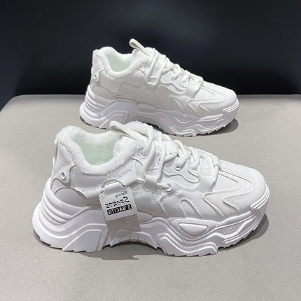 Torre Shoes Women's Winter Cotton Shoes Shown Feet Small All-match Casual Shoes Leather Top Feeling Soft Sole Non-slip fleece-lined sneaker