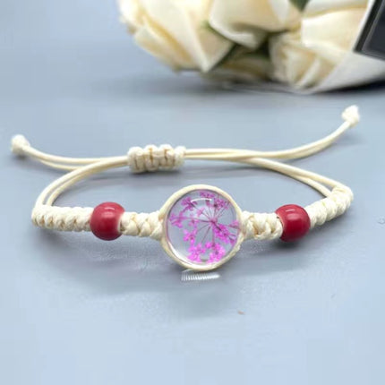 Gypsophila Dried Flower Bracelet for Girls, Students, Best Friends, Couples Gift, Glass Ball Eternal Real Flower Ceramic Couple Bracelet