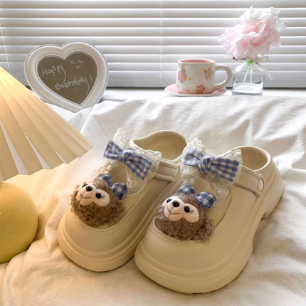 Princess Lace Bow Slippers Women's Spring and Summer Small Height-raising Baotou Slippers Two-way Slip-on Half Slippers