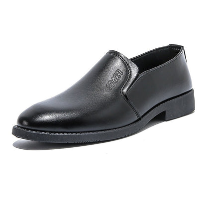 Men's Leather Shoes Business Casual Dress Shoes Soft Sole Non-slip Slip-on Lazy Shoes for Middle-aged and Elderly Dad Shoes Black