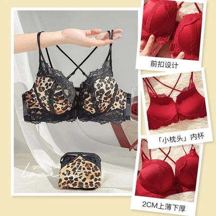 Red Small Breast Push-Up Bra for Women Wedding Bride 2025 New Animal Year Lace Pure Lust Bra Set