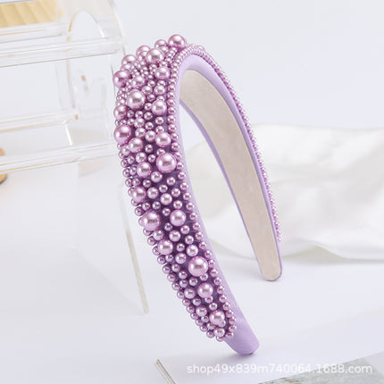 High-end sense popular hair band new fashion hair band female temperament color full pearl Joker multi-color hair accessories wholesale