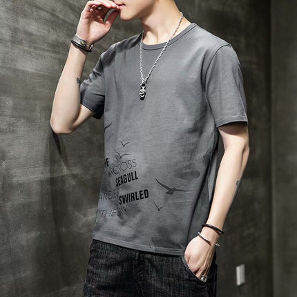 Short-Sleeved Men's Thin Simple 2024 T-Shirt New Loose Round Neck Summer Ins Trendy Hong Kong Style Student Male Street Stall Wholesale