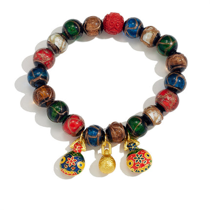 Popular Ash-Colored Glass Bracelet Handmade Glass Ancient Qin Gold-Swallowing Beast Bracelet Ancient Gold Sand Temple Buddhist Beads Cultural Toy