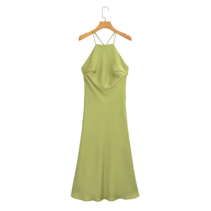Foreign Trade Cross-Border Women's Clothing 2025 New Summer Style French Sexy Open Back Design Silk Satin Texture Suspender Dress