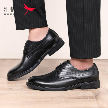 Red Dragonfly Men's Shoes Spring and Autumn Business Dress Leather Shoes Men's Leather Top Layer Cowhide Casual Soft Sole Office Wedding Shoes