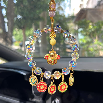 Lingyin's New Lucky Bag Five-Way God of Wealth Car Hanging Colorful Artificial Crystal Safety Lock Car Pendant Chinese Style Jewelry