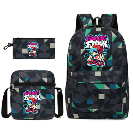 2021 Friday night backpack shoulder bag pencil case three-piece canvas schoolbag set