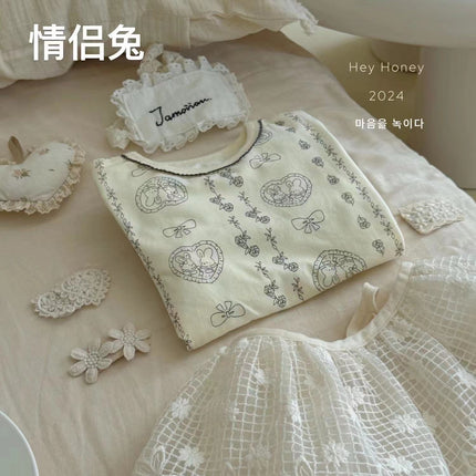 Spot Large and Small Roll Heyhoney24 Lycra Cotton Boys and Girls Autumn Clothes Intimates Printed Home Clothes Pajamas Two-Piece Set