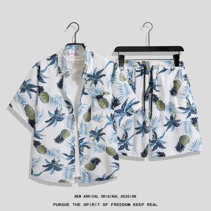 Men's Ins Summer Loose Short-Sleeved Shorts Suit Trendy and Handsome Beach Floral Couple Clothes Hawaiian Style Shirt