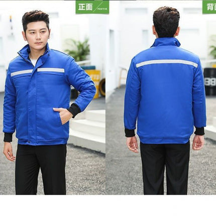 Worker's cotton-padded jacket for cleaning construction site work coat for cold protection winter overalls winter thickened with reflective strips for work