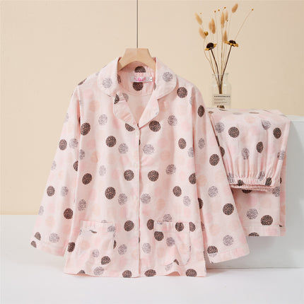 Brushed pajamas women's Japanese-style cotton flannel Spring and Autumn new warm non-printed same style outdoor home wear suit