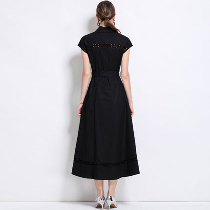 Real Shot of Elegant Style Long Skirt 2025 New Style Cut Out Lace-Up Slim Fit High-End Dress for Women with Belt