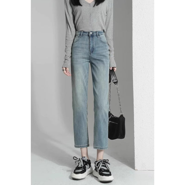 Straight Leg Jeans Women's Trendy All-match Summer Thin New High Waist Loose Slimming Light Color Cropped Narrow Smoke Tube Pants