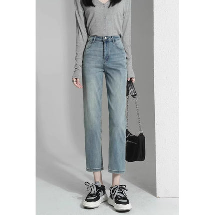 Straight Leg Jeans Women's Trendy All-match Summer Thin New High Waist Loose Slimming Light Color Cropped Narrow Smoke Tube Pants