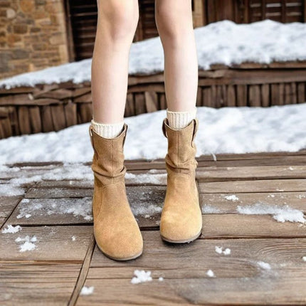 2025 New Cotton Early Autumn Boots Sleeve Pile Boots Women's Soft Sole Flats Short Boots Suede Boots British Fashion