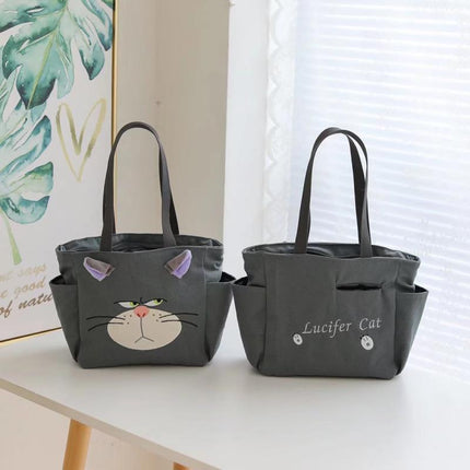 Cartoon Lucifer Bad Cat Surrounding Canvas Bag Shoulder Tote Bag Portable Small Bag Lunch Box Bag