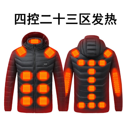 Cross-border intelligent four-control area 23 charging heating cotton-padded jacket winter three-gear temperature adjustment warm cotton-padded jacket men's and women's jackets
