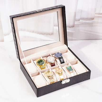 High-End Crocodile Pattern Multi-Compartment Watch Box Jewelry Box Finished Product 10-Compartment Bracelet Jewelry Storage Display Box Cross-Border Shipping