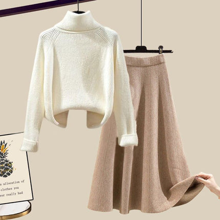 Autumn and Winter suit Women's 2024 New Design Sense High Neck Knitted Sweater Women's Covering Cross Slim Skirt Two-Piece Set