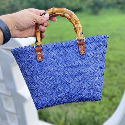 Purely Handmade Bamboo Woven Bag 2026 New Style Woven Bag French-Style Hand-Held Straw Woven Colorful Bag Vegetable Basket Gift Bag