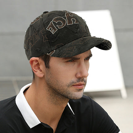 Women's Spring and Summer Sun Protection Visor Hat, Fashionable Ripped Graffiti Print Letter Baseball Cap, Men's Hard Brim Cap