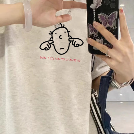 Gray Half-Sleeve Pure Cotton Short-Sleeve T-Shirt for Women, 2026 Summer New Style, Loose Niche Design T-Shirt, Women's Top, Ins Style
