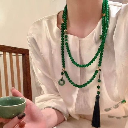 New Chinese Style Safe Buckle Tassel Beaded Crossbody Chain Guofeng Antique Long Necklace Accessories Women's Cheongsam Vintage Wreaths