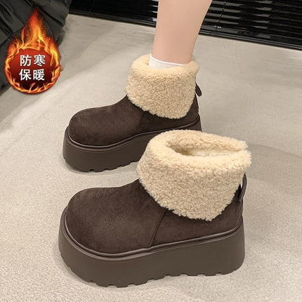 Women's Thick-Soled Snow Boots 2025 Winter New Style Fleece-Lined Warm Birkenstock Cotton Shoes Northeast Short Suede Rubber Mori Girl