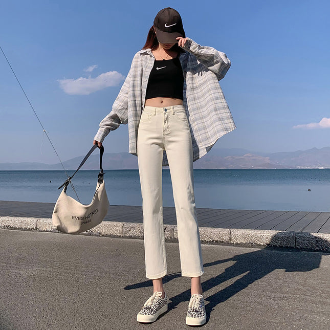 Beige Pants White Women's Pants Summer New Small Eight-point Straight Pipe Pants White Ankle Jeans