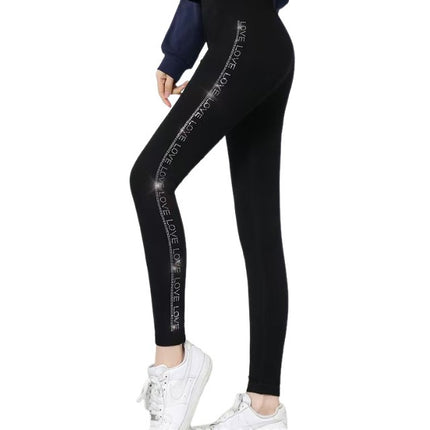 Side Diamond-Embellished Seamless Fleece-Lined Leggings for Women, Warm and Plush, Plus-Size Cropped Pants