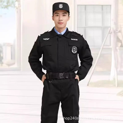 Security Work Clothes Spring and Autumn Suit Black Training Jacket Twill Straight Security Coat Autumn and Winter Long-Sleeved Security Uniform