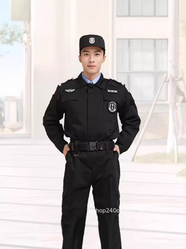 Security Work Clothes Spring and Autumn Suit Black Training Jacket Twill Straight Security Coat Autumn and Winter Long-Sleeved Security Uniform