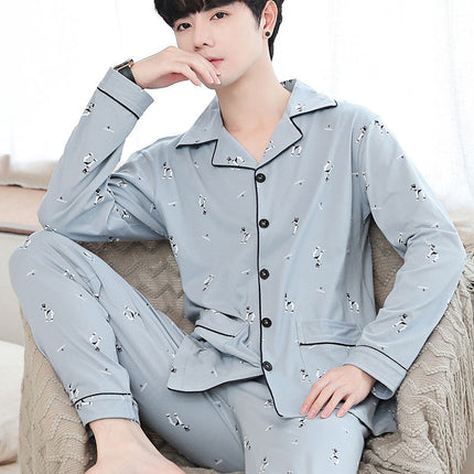 New autumn and winter pajamas cotton men's long-sleeved trousers green middle-aged popular pattern spring and autumn cardigan suit