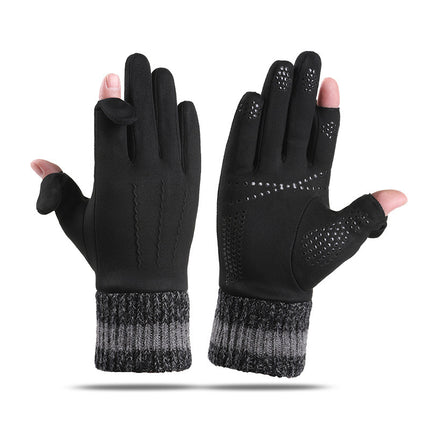 Warm Gloves for Autumn and Winter, Men's and Women's Models, Soft, Windproof, Cold-Proof, Non-Slip, Fingerless, Suede Full-Finger Cycling Gloves