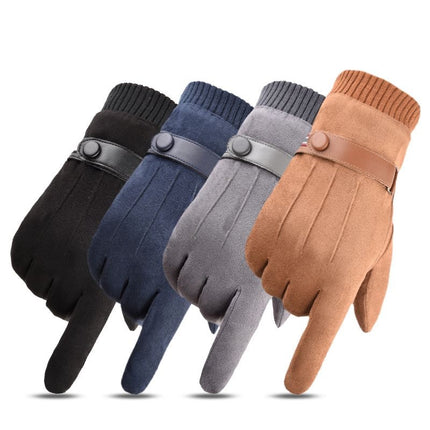 Winter Suede Gloves for Men's Outdoor Cycling and Cycling Fleece-Lined to Heattech and Comfortable Student Korean Style Windproof Touch Screen Gloves
